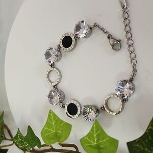 Silver Stainless Steel Fashion Cubic Zirconia Link Bracelet